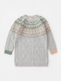 WHITE STUFF Cable And Pom Knitted Dress In GREY MULTI