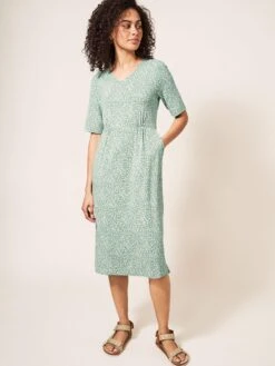 WHITE STUFF Kara Eco Vero Jersey Dress In GREEN PRINT