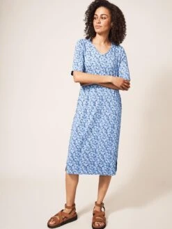 WHITE STUFF Kara Eco Vero Jersey Dress In MID BLUE