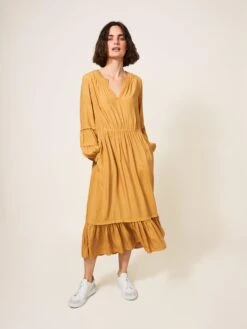WHITE STUFF Maisy Midi Dress In LIGHT YELLOW