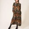 WHITE STUFF Elisa Midi Dress In GREEN MULTI