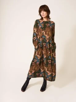 WHITE STUFF Elisa Midi Dress In GREEN MULTI
