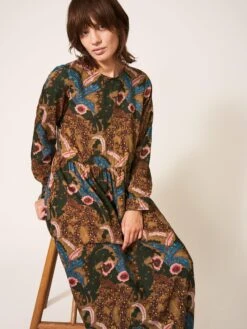 WHITE STUFF Elisa Midi Dress In GREEN MULTI -Whte Stuffy Store 436896 GREEN MLT MD