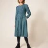 WHITE STUFF Aneth Shirred Dress In TEAL MULTI