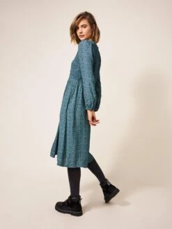WHITE STUFF Aneth Shirred Dress In TEAL MULTI -Whte Stuffy Store 436901 TEAL MLT MB