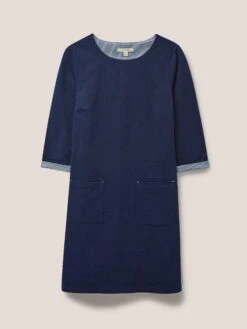 WHITE STUFF Skye Cotton Denim Jersey Dress In DK DENIM -Whte Stuffy Store 436913 DK DENIM FF