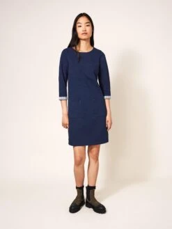 WHITE STUFF Skye Cotton Denim Jersey Dress In DK DENIM