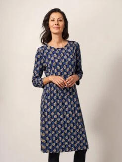 WHITE STUFF Talia Eco Vero Jersey Dress In NAVY MULTI