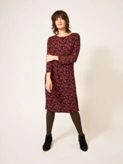 WHITE STUFF Talia Eco Vero Jersey Dress In PLUM MULTI
