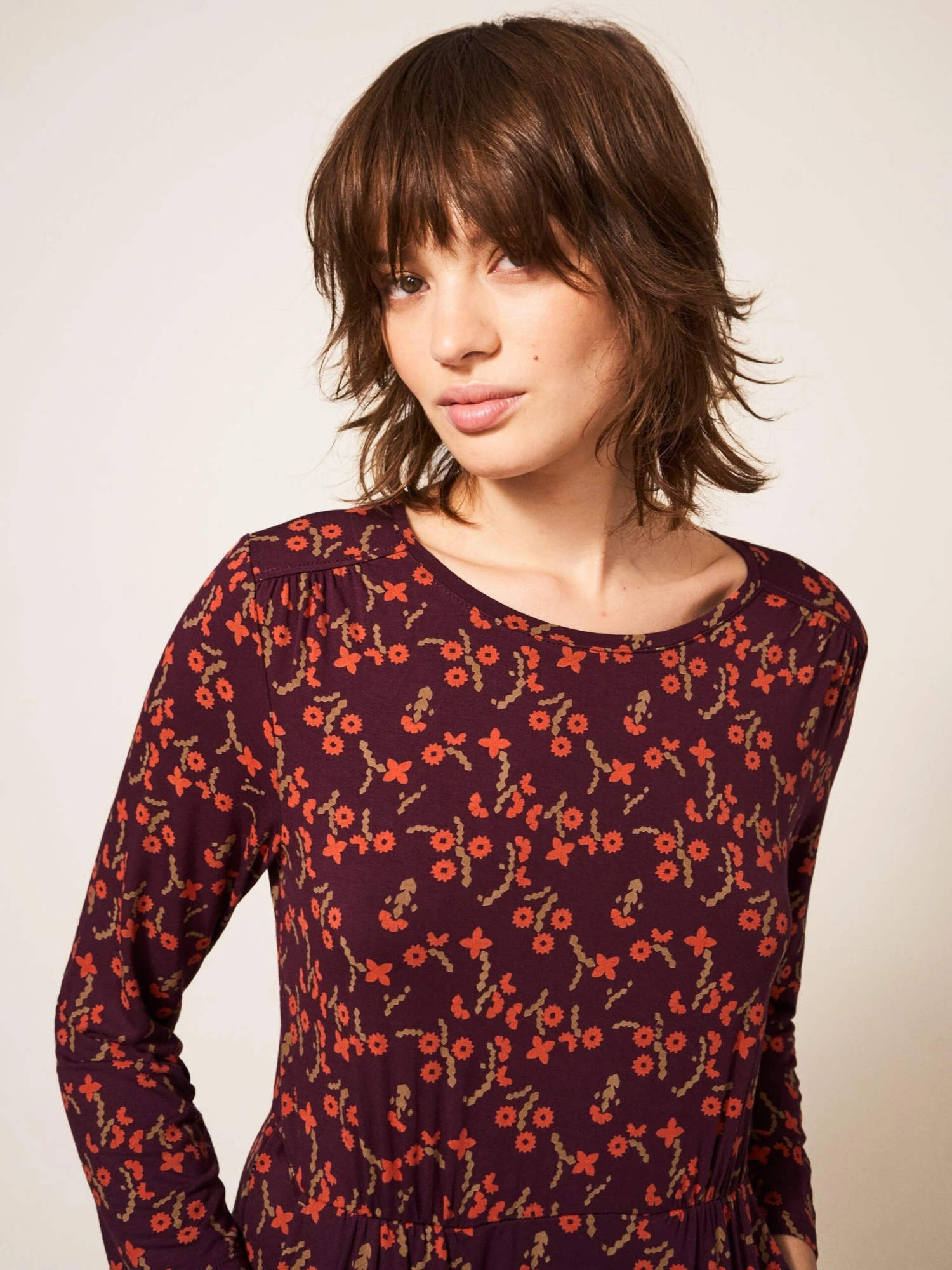 WHITE STUFF Talia Eco Vero Jersey Dress In PLUM MULTI 2 WHITE STUFF Talia Eco Vero Jersey Dress In PLUM MULTI - Image 2