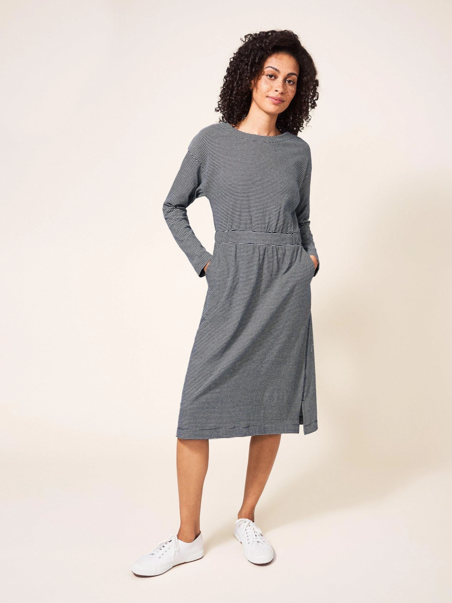 WHITE STUFF Evie Striped Jersey Dress In NAVY MULTI 1 WHITE STUFF Evie Striped Jersey Dress In NAVY MULTI