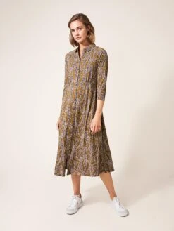 WHITE STUFF Carmen Jersey Dress In CHARTREUSE MULTI