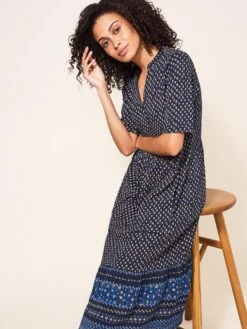 WHITE STUFF Naya Organic Cotton Blend Jersey Dress In NAVY MULTI