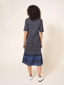 WHITE STUFF Naya Organic Cotton Blend Jersey Dress In NAVY MULTI -Whte Stuffy Store 436936 NAVY MULTI MB