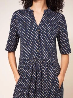 WHITE STUFF Naya Organic Cotton Blend Jersey Dress In NAVY MULTI -Whte Stuffy Store 436936 NAVY MULTI MD