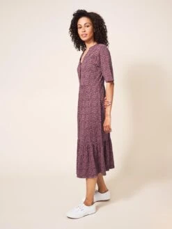 WHITE STUFF Naya Organic Cotton Blend Jersey Dress In PINK MULTI -Whte Stuffy Store 436936 PINK MLT MD