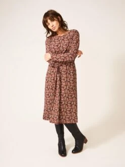 WHITE STUFF Poppy Jersey Dress In PLUM MULTI