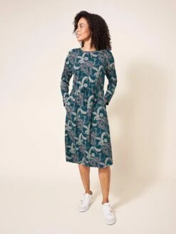 WHITE STUFF Poppy Jersey Dress In TEAL MULTI