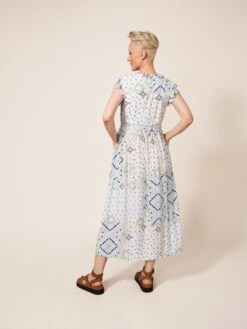 WHITE STUFF Ava Wrap Midi Dress In WHITE MULTI -Whte Stuffy Store 437108 WHITE MLT MB