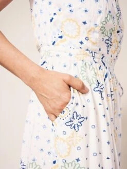 WHITE STUFF Ava Wrap Midi Dress In WHITE MULTI -Whte Stuffy Store 437108 WHITE MLT MD
