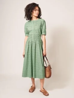 WHITE STUFF Celeste Midi Dress In DUSTY GREEN