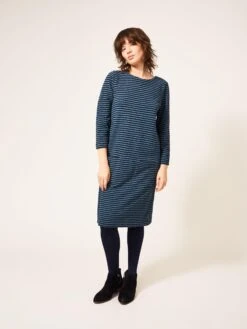 WHITE STUFF Skye Striped Jersey Dress In NAVY MULTI