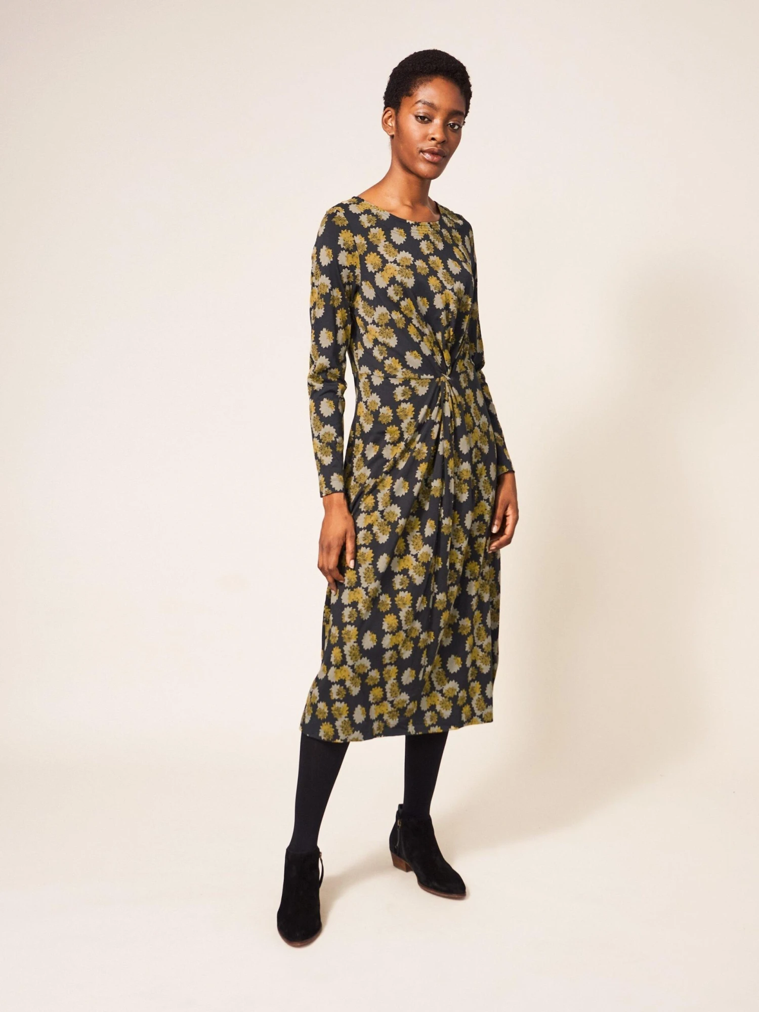 WHITE STUFF Lottie Twist Jersey Dress In GREY MULTI 1 WHITE STUFF Lottie Twist Jersey Dress In GREY MULTI