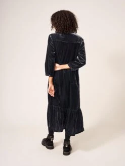 WHITE STUFF Naya Velvet Midi Dress In DARK GREY -Whte Stuffy Store 437422 DK GREY MB