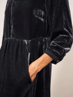 WHITE STUFF Naya Velvet Midi Dress In DARK GREY -Whte Stuffy Store 437422 DK GREY MD