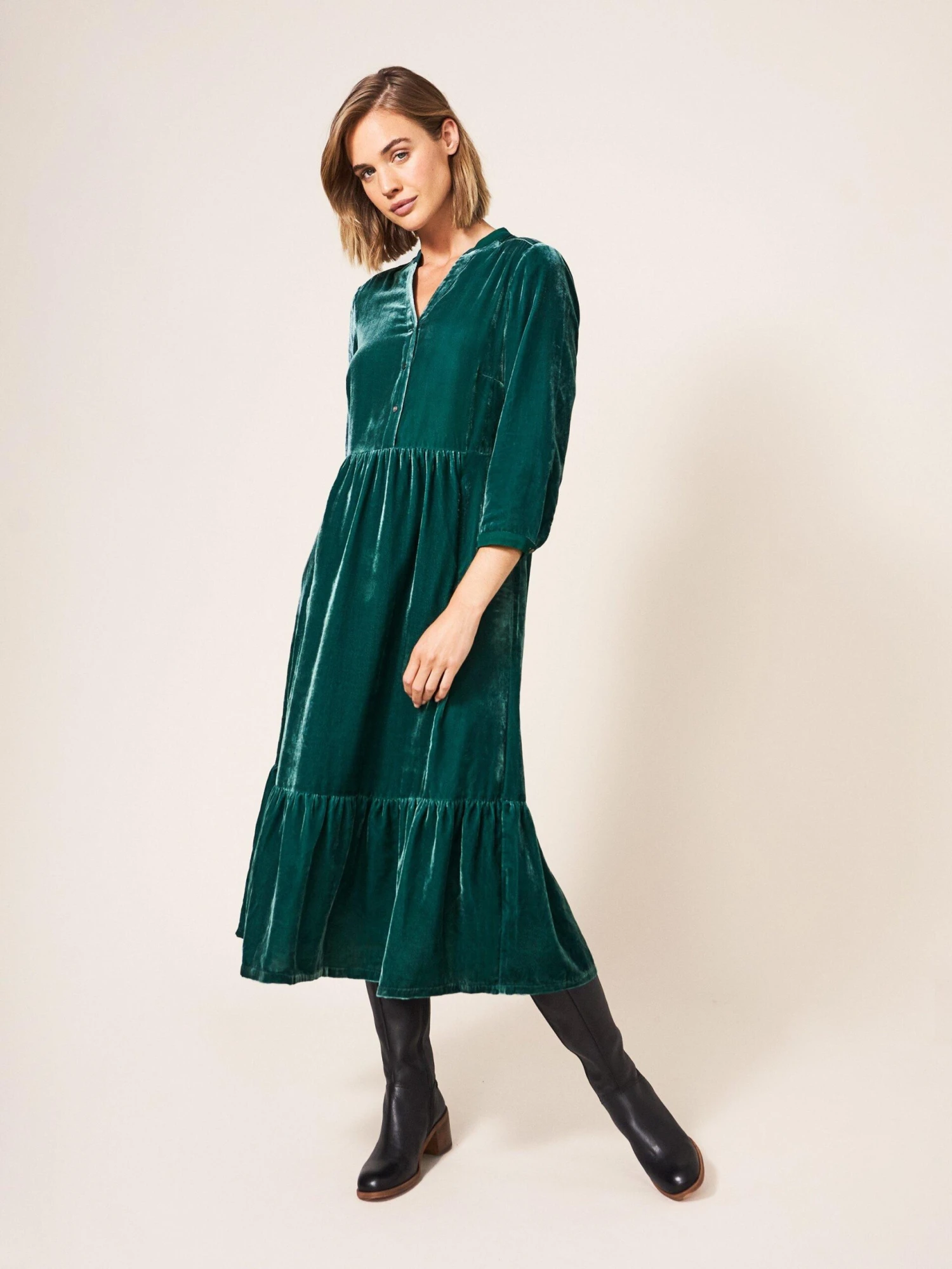 WHITE STUFF Naya Velvet Midi Dress In MID TEAL 2 WHITE STUFF Naya Velvet Midi Dress In MID TEAL - Image 2