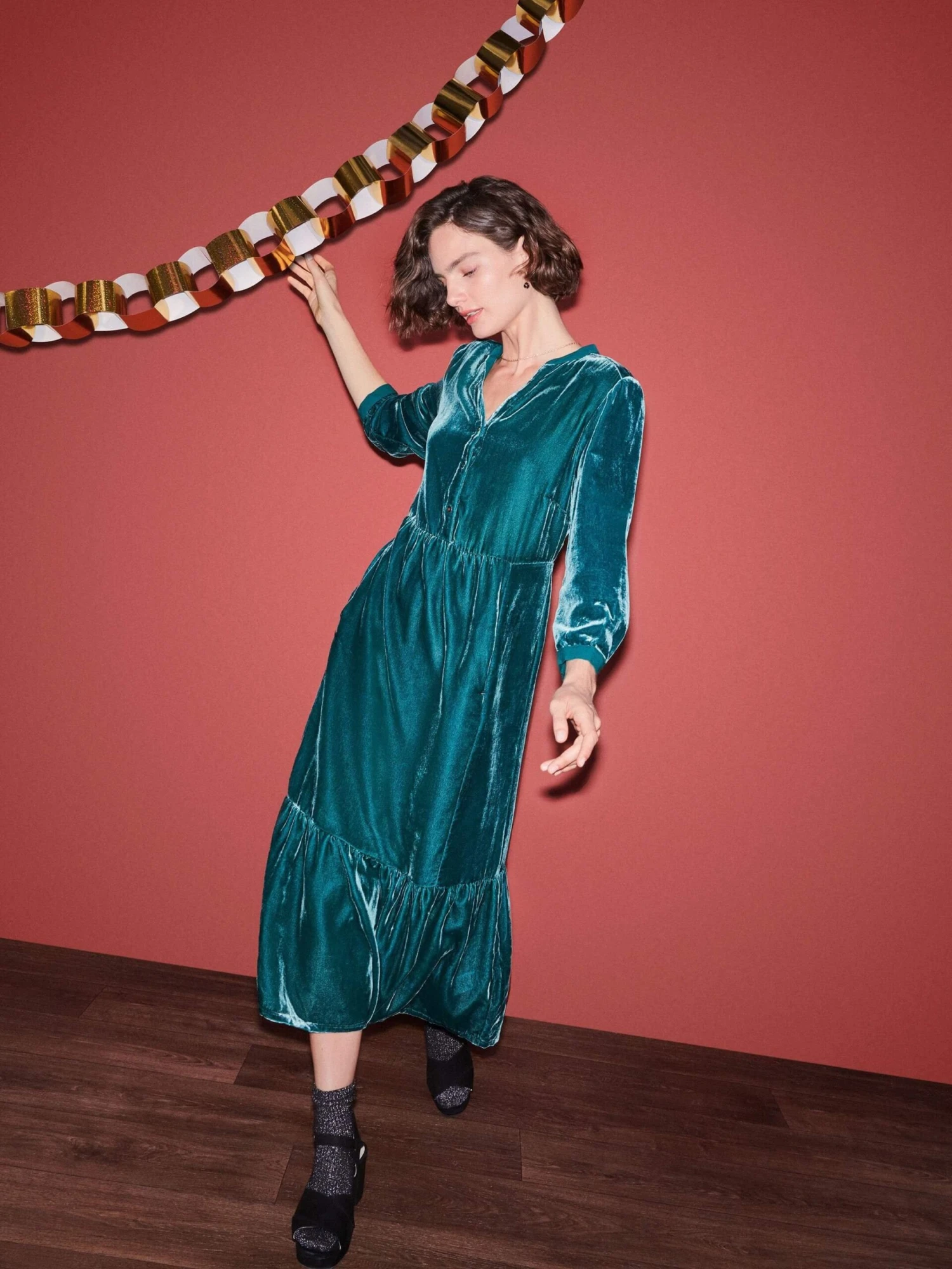 WHITE STUFF Naya Velvet Midi Dress In MID TEAL 1 WHITE STUFF Naya Velvet Midi Dress In MID TEAL