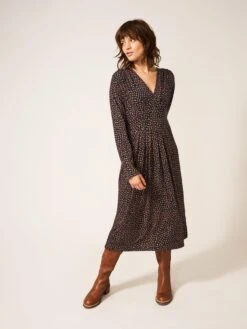 WHITE STUFF Rowan Eco Vero Jersey Dress In GREY MULTI