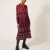 WHITE STUFF Mirabel Eco Vero Midi Dress In PLUM MULTI