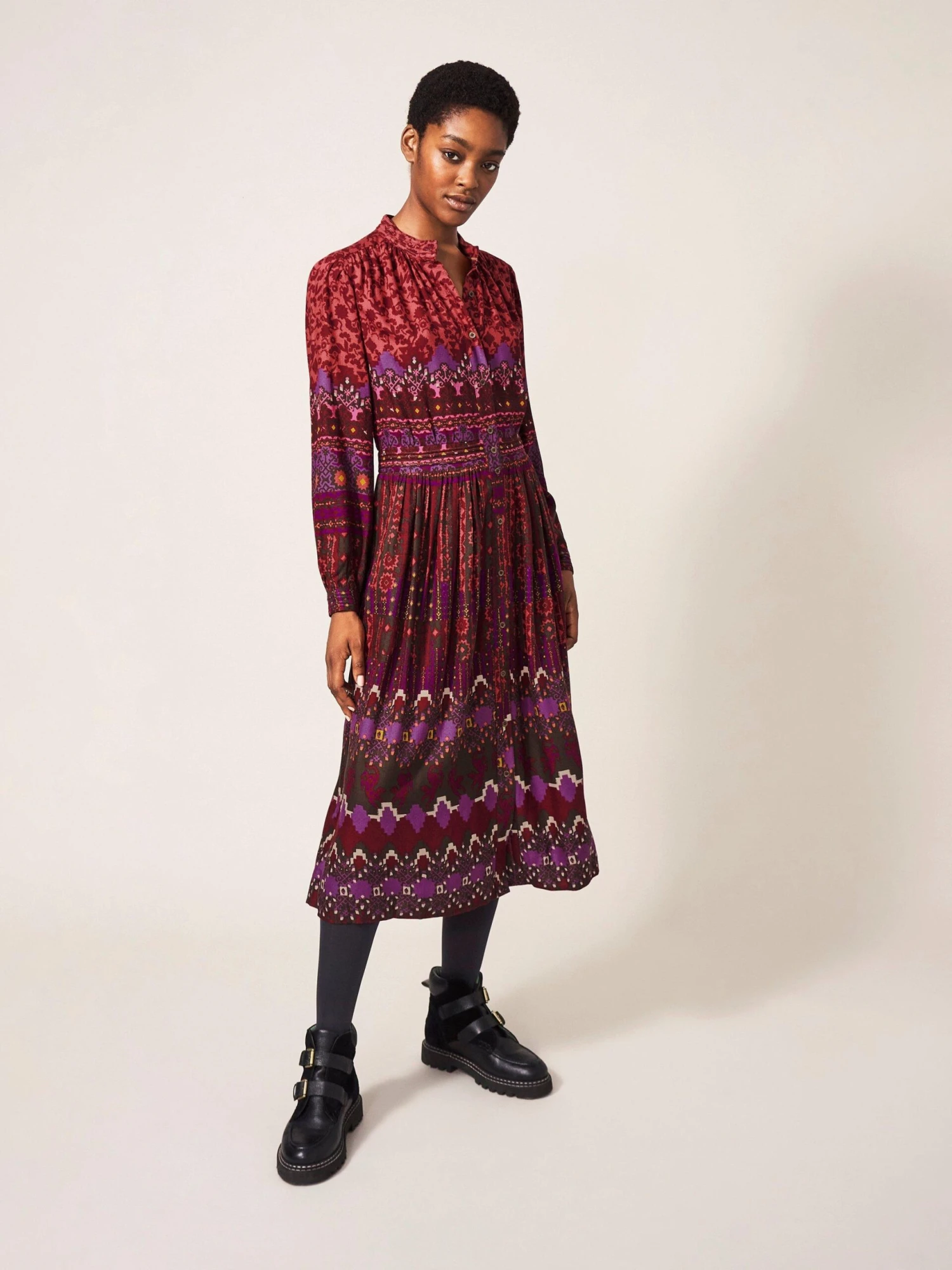 WHITE STUFF Mirabel Eco Vero Midi Dress In PLUM MULTI 1 WHITE STUFF Mirabel Eco Vero Midi Dress In PLUM MULTI