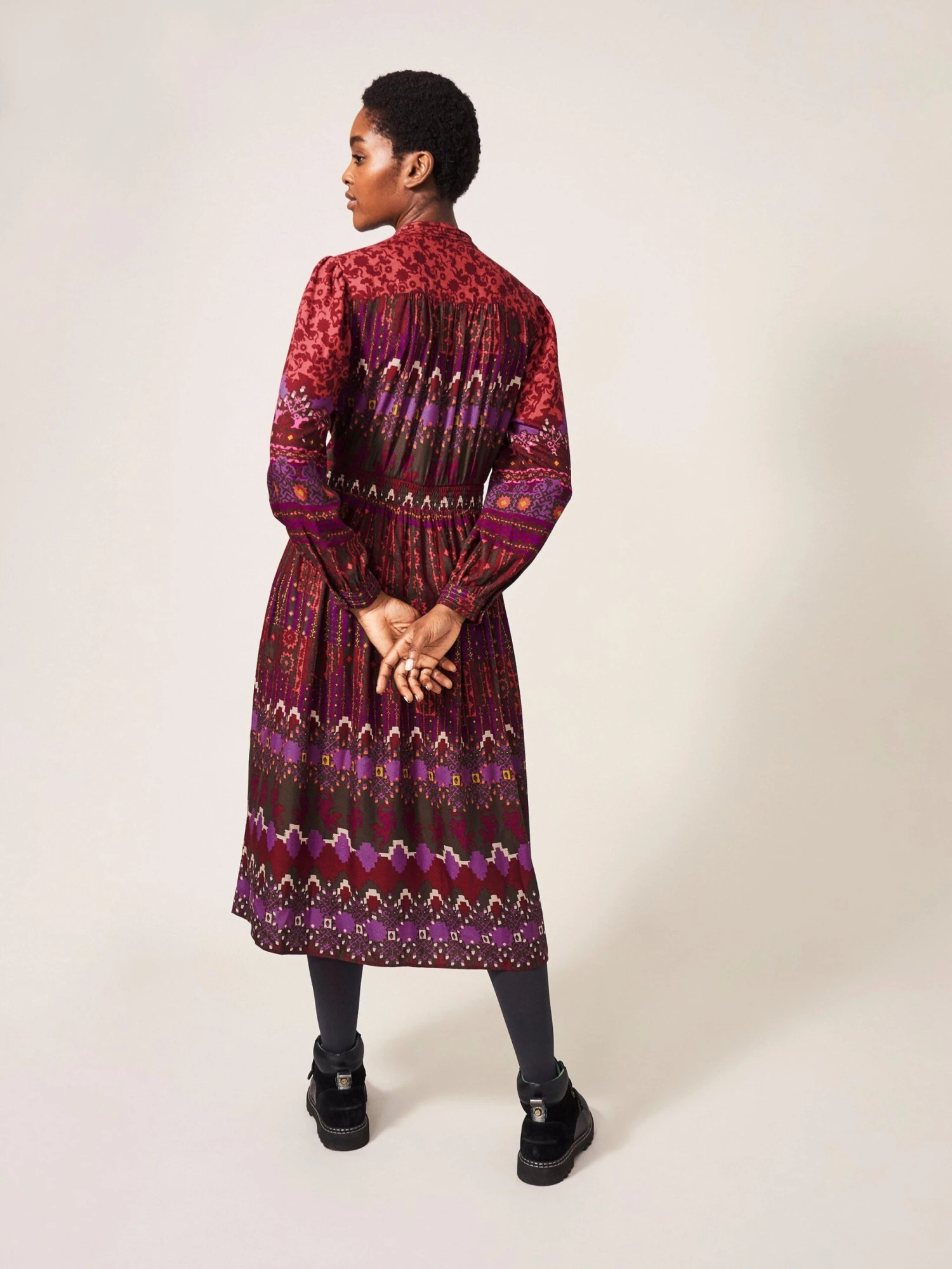 WHITE STUFF Mirabel Eco Vero Midi Dress In PLUM MULTI 4 WHITE STUFF Mirabel Eco Vero Midi Dress In PLUM MULTI - Image 4