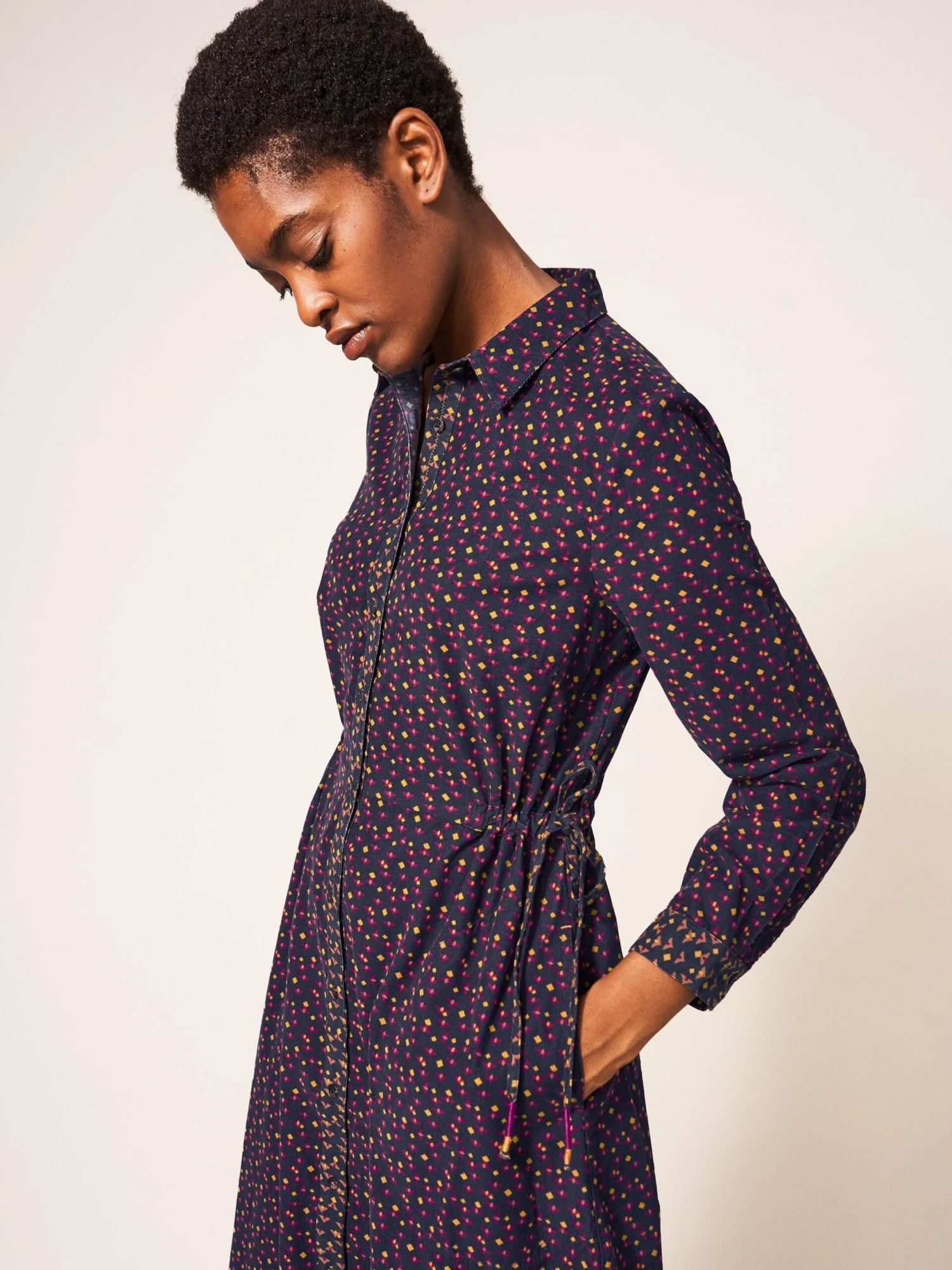 WHITE STUFF Jade Shirt Cord Dress In GREY MULTI 3 WHITE STUFF Jade Shirt Cord Dress In GREY MULTI - Image 3