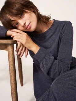 WHITE STUFF Olive Wool Mix Jersey Dress In CHARCOAL GREY -Whte Stuffy Store 437427 CHARC GREY MF