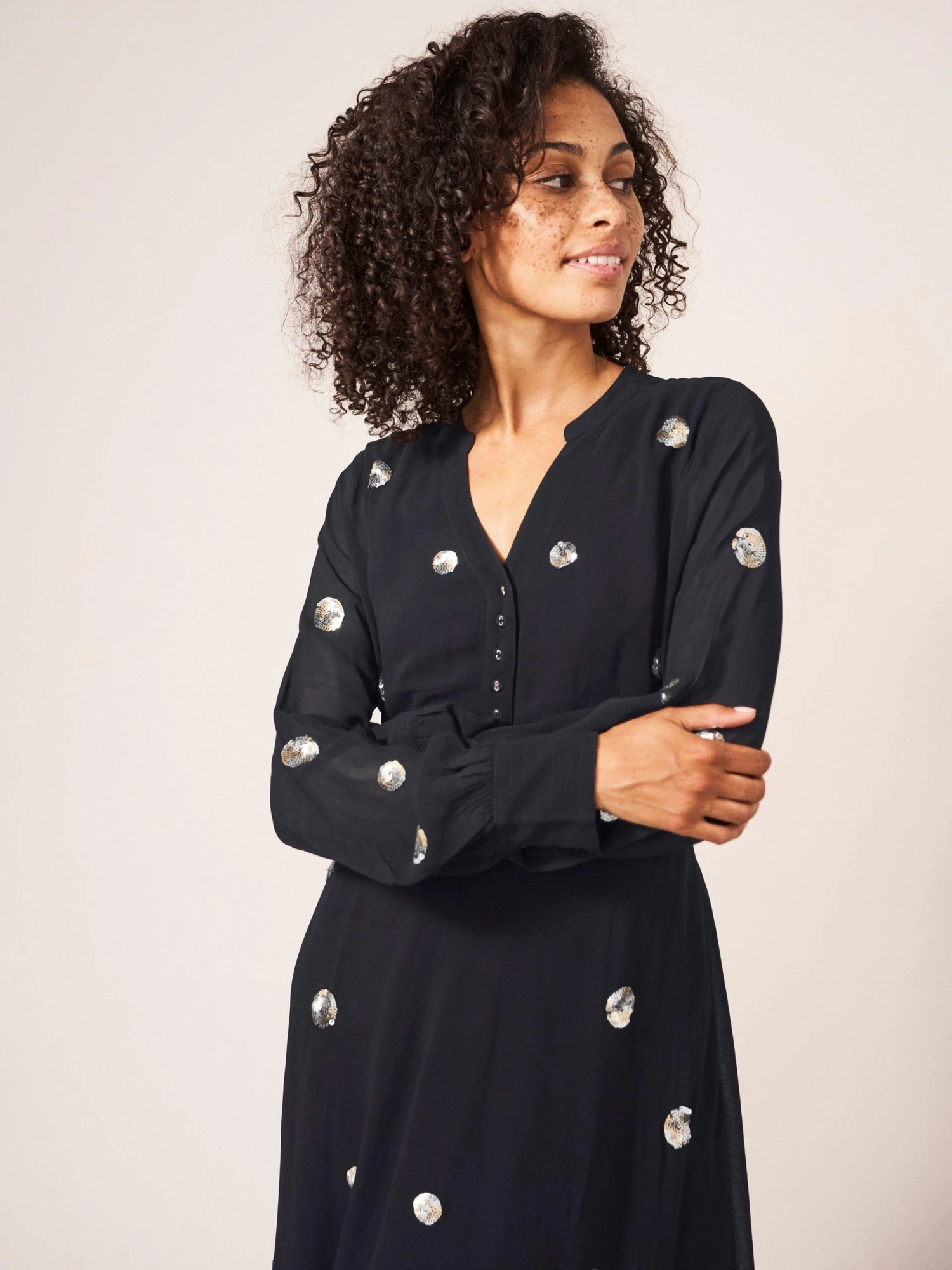 WHITE STUFF Kate Sequin Dress In BLACK MULTI 2 WHITE STUFF Kate Sequin Dress In BLACK MULTI - Image 2