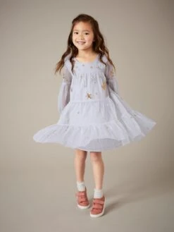 WHITE STUFF Naomi Embellished Tuelle Dress In NATURAL WHITE