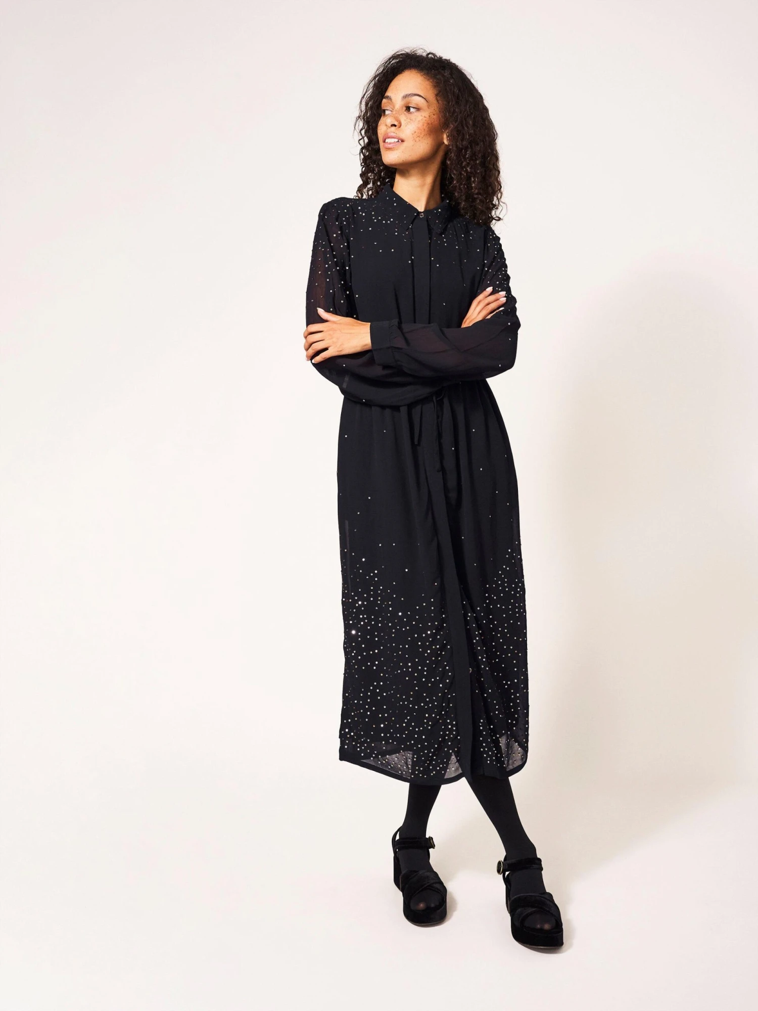 WHITE STUFF Celine Sequin Shirt Dress In BLACK MULTI 1 WHITE STUFF Celine Sequin Shirt Dress In BLACK MULTI