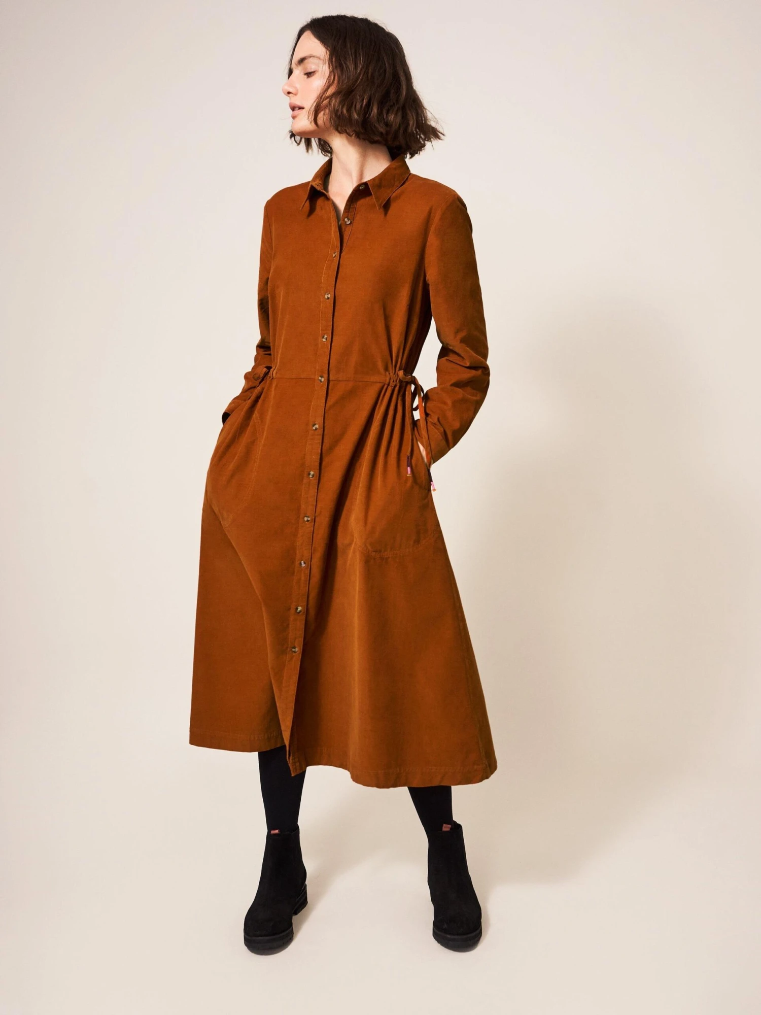 WHITE STUFF Jade Cord Shirt Dress In DARK ORANGE 1 WHITE STUFF Jade Cord Shirt Dress In DARK ORANGE