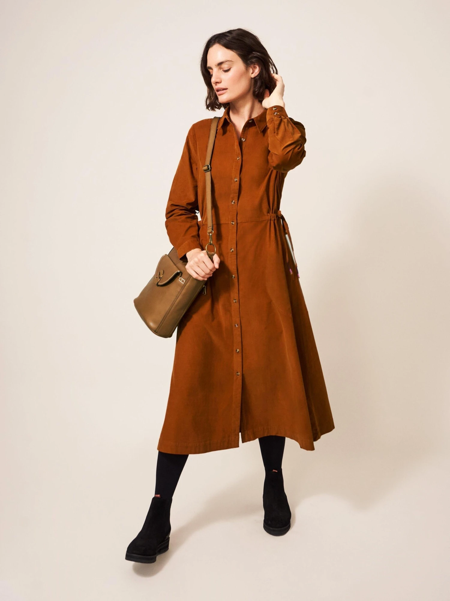 WHITE STUFF Jade Cord Shirt Dress In DARK ORANGE 2 WHITE STUFF Jade Cord Shirt Dress In DARK ORANGE - Image 2