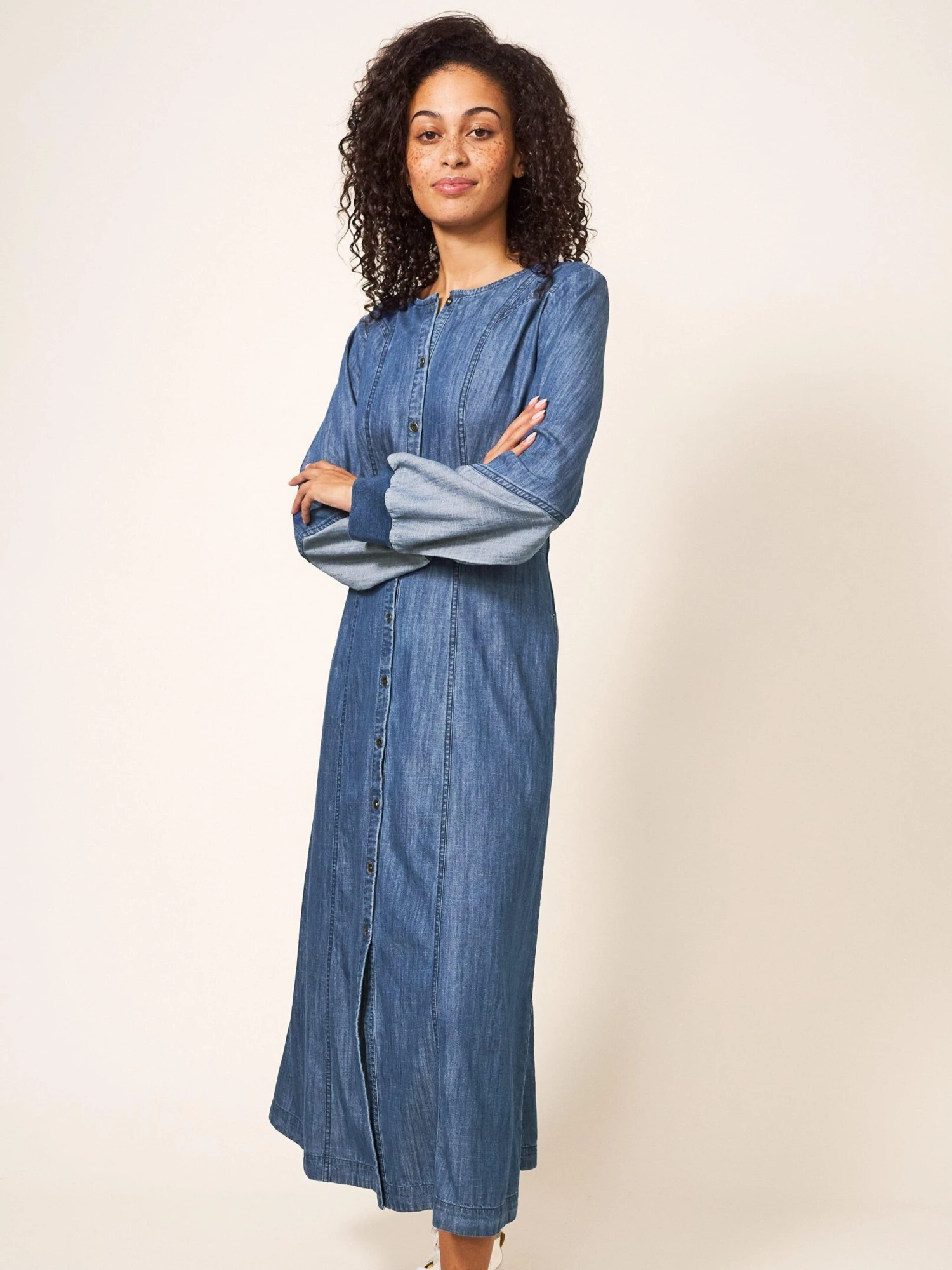 WHITE STUFF Jasmine Denim Midi Dress In MID DENIM 1 WHITE STUFF Jasmine Denim Midi Dress In MID DENIM