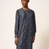 WHITE STUFF Sofia Emb Shift Dress In GREY MULTI