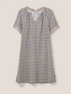 WHITE STUFF Cora Linen Blend Dress In NATURAL MULTI -Whte Stuffy Store 438154 NAT MLT FF