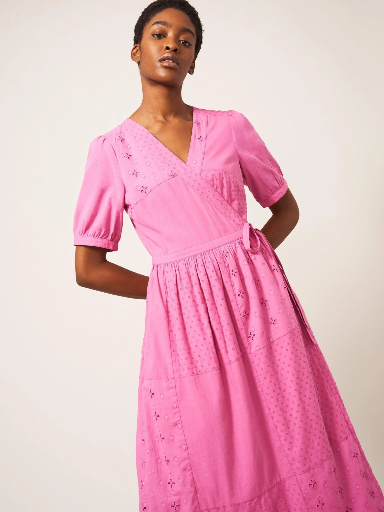 WHITE STUFF Patchwork Broderie Midi Dress In BRIGHT PINK 1 WHITE STUFF Patchwork Broderie Midi Dress In BRIGHT PINK