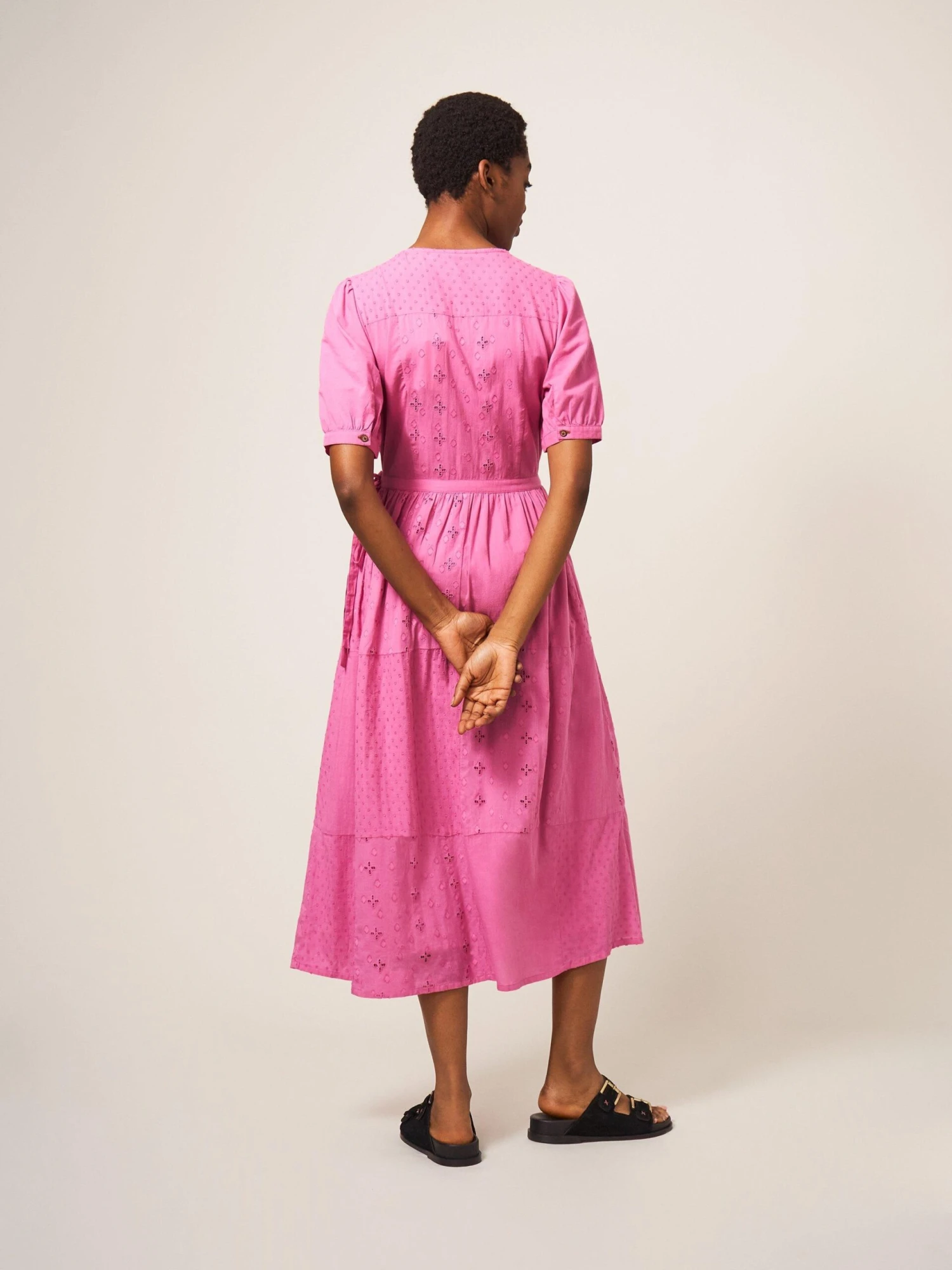 WHITE STUFF Patchwork Broderie Midi Dress In BRIGHT PINK 4 WHITE STUFF Patchwork Broderie Midi Dress In BRIGHT PINK - Image 4