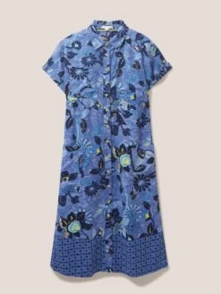WHITE STUFF Reno Linen Shirt Dress In BLUE PRINT -Whte Stuffy Store 438230 BLUE PR FF 1