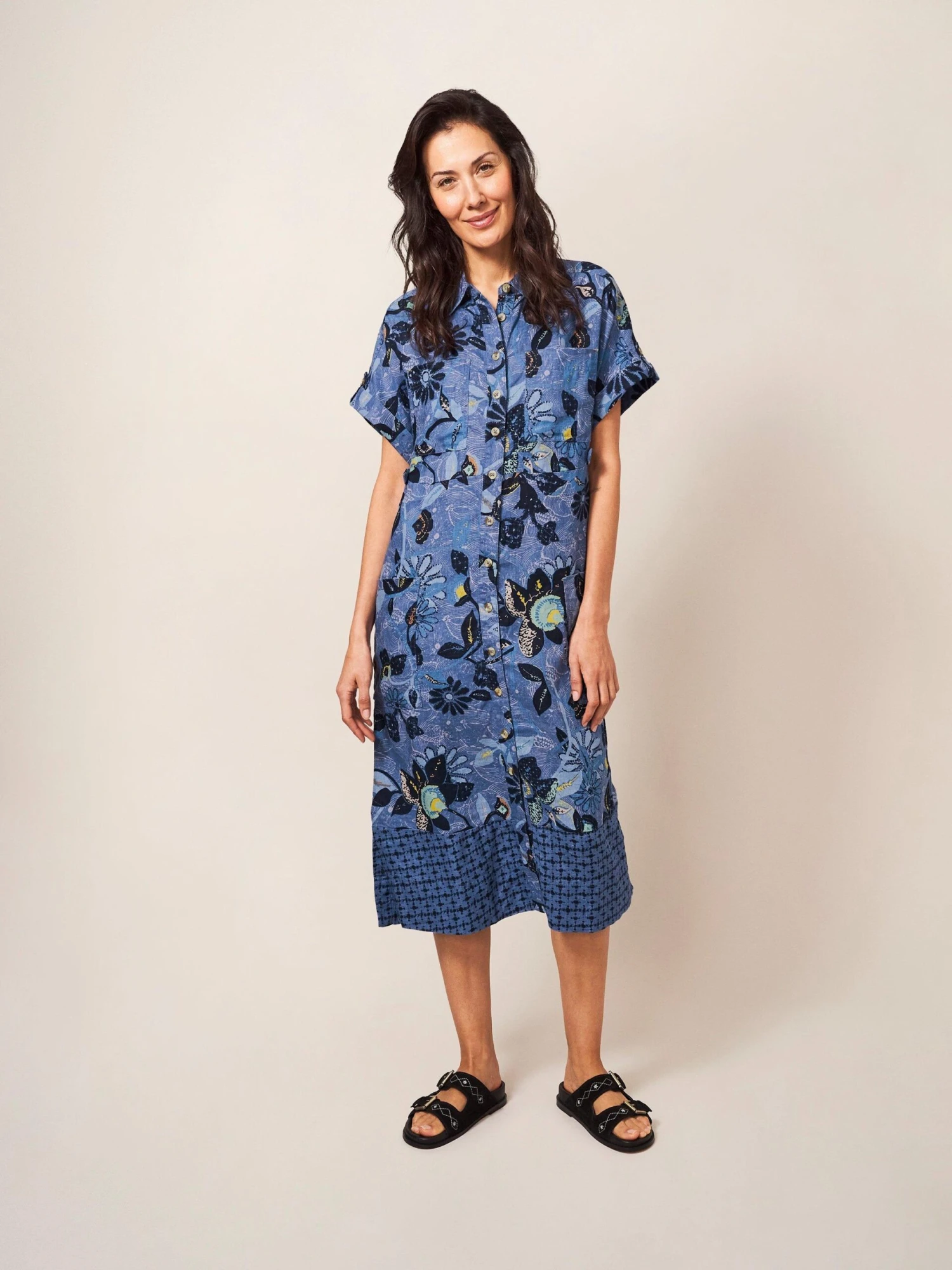 WHITE STUFF Reno Linen Shirt Dress In BLUE PRINT 2 WHITE STUFF Reno Linen Shirt Dress In BLUE PRINT - Image 2