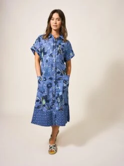 WHITE STUFF Reno Linen Shirt Dress In BLUE PRINT 10 WHITE STUFF Reno Linen Shirt Dress In BLUE PRINT -Whte Stuffy Store 438230 BLUE PR MF